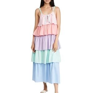 Olivia Rubin Women's Lilia Colorblock Rainbow Ruffle Midi Dress, Size 10 UK 6 US